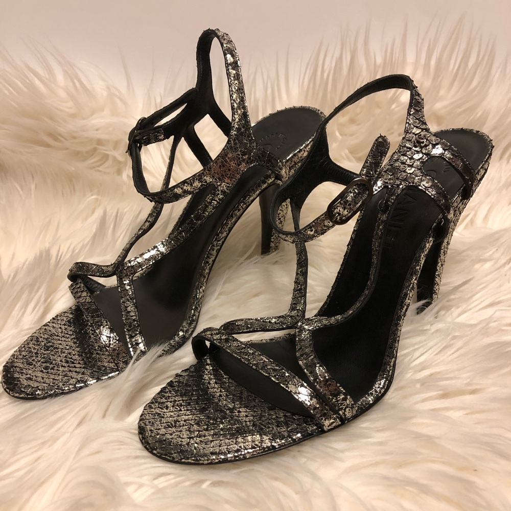 Chanel Heels Snakeskin Silver and Black 4"